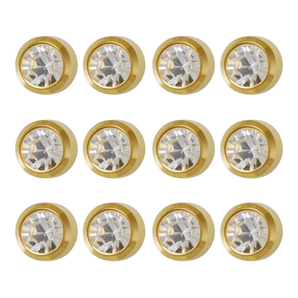 12 Pairs Studex April/Crystal Regular 4mm Gold Plated Bezel Setting Ear Piercing Stud Earrings Birthstone