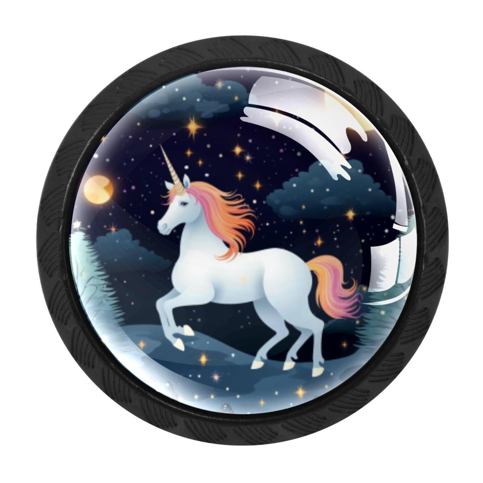 Chenzzzz Multicolored 01 4 Pack Cabinet Handles Black Starry Unicorn Cabinet Knobs Draw