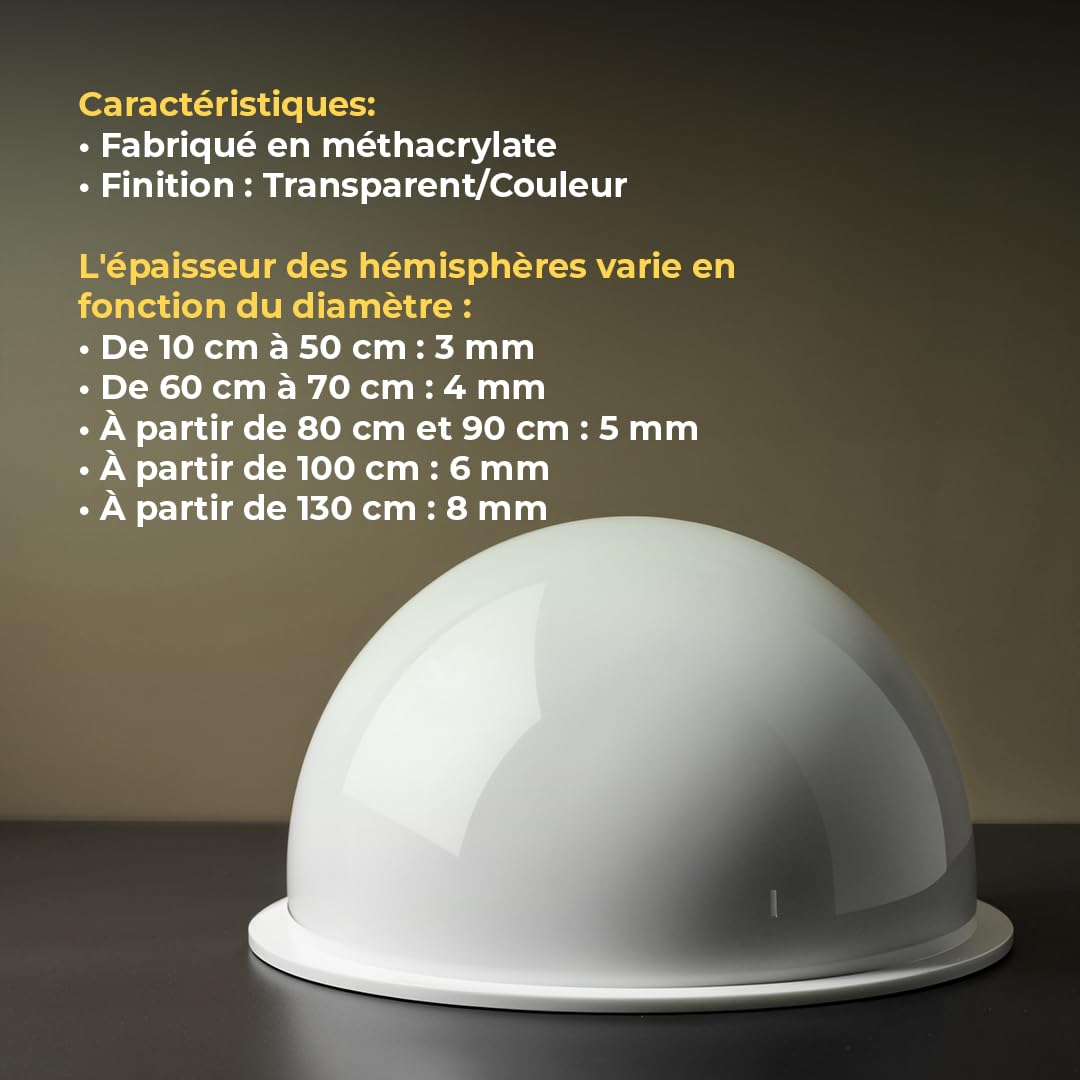 Demi-sphère avec Rebord - Acrylique - Idéal pour des projets de décoration - Intérieurs et extérieurs - Blanc Opale - Dimensions : Ø45cm