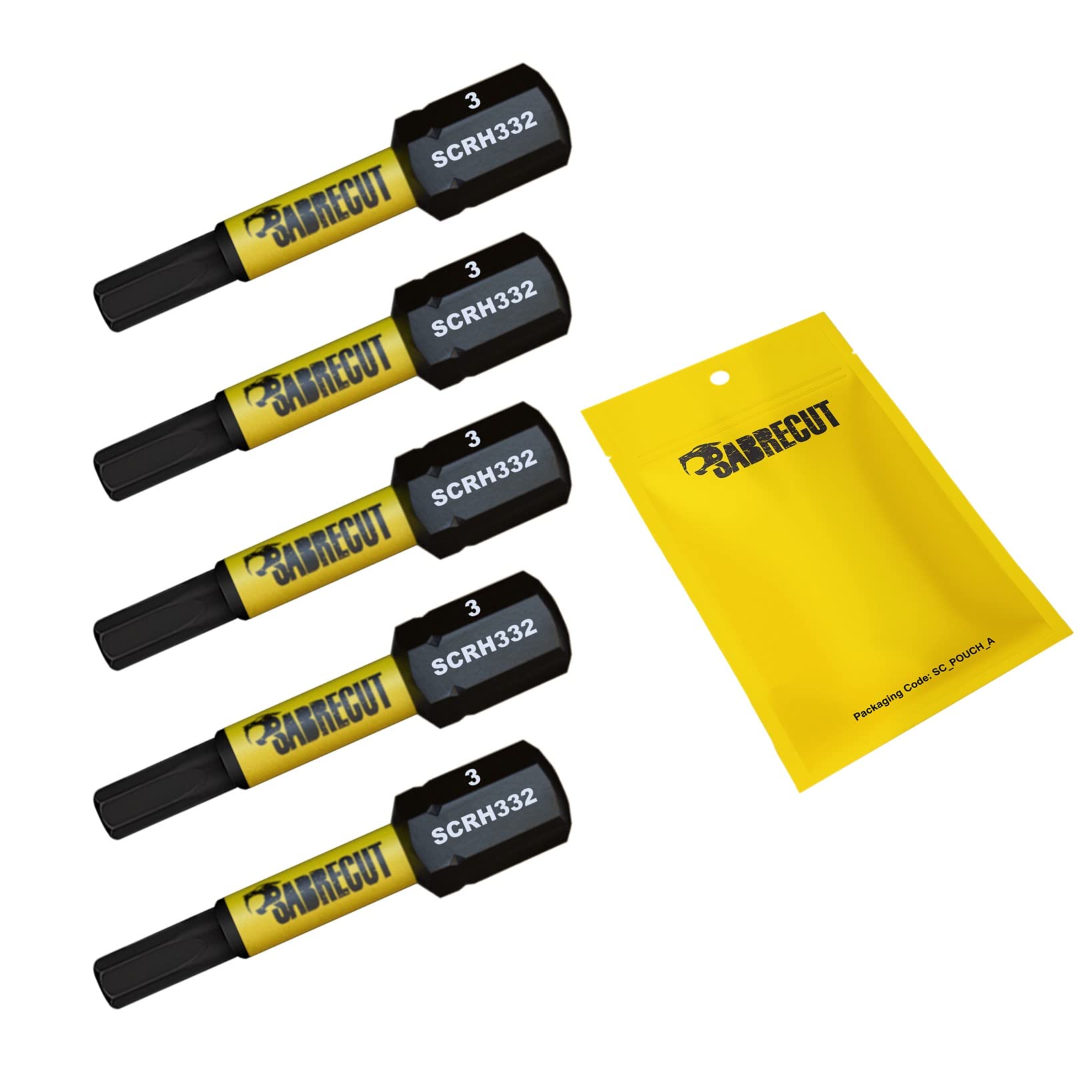 5 x SabreCut SCRH332_5 32mm H3 Hex Magnetic Impact Screwdriver Driver Bits Set Single Ended Heavy Duty