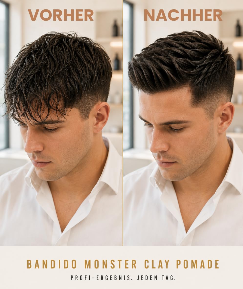 Bandido Monster Clay Pomade 125 ml – Cera para el cabello para hombre, mate, arcilla y pasta mate con fuerte sujeción, sin brillo, arcilla de estilo para textura, slick back y peinados modernos