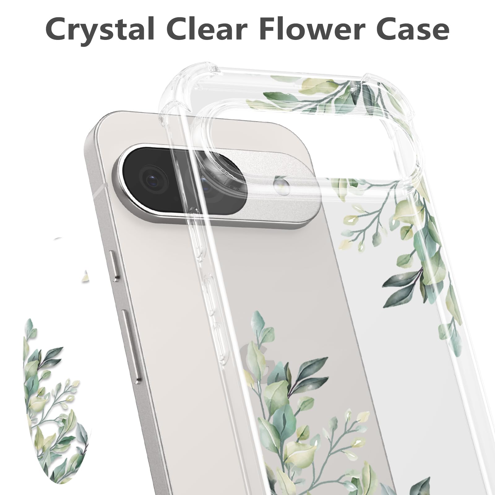 RALEAVO Compatible with Google Pixel 9/9 Pro Clear Floral Case Girly Soft Slim Bumper Case with Flower Pattern for Pixel 9 Pro/9-Leaf Pattern - Image 2