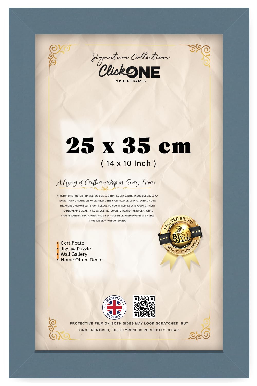 Click One Dark Grey Photo Frame B4-25 × 35 cm Poster Display with UV Protection Acrylic Hanging Hardware for Wall Mounting Display Picture Vertically or Horizontally MDF backboard