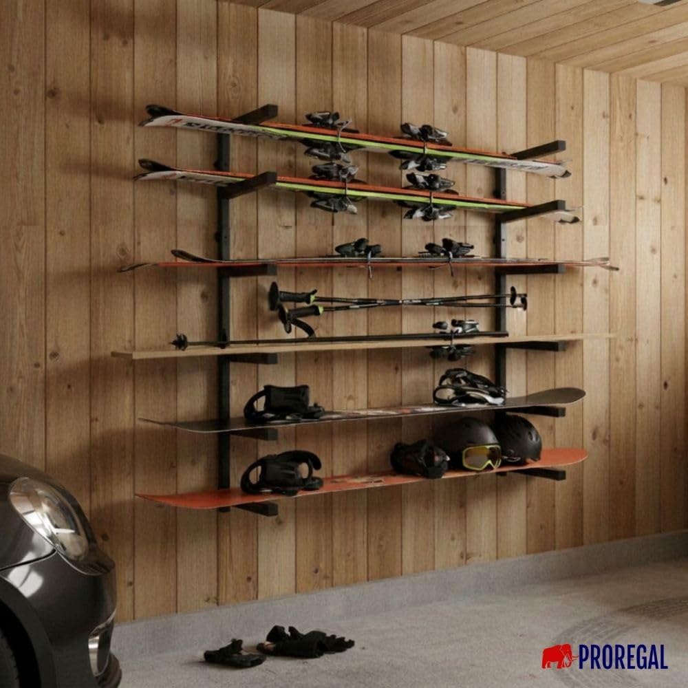 PROREGAL Kragarmregal Wandmontage schwerlast 50 kg pro Ebene für Holzlagerung mit 6 Ebenen Garage Organizer Wandregal Schwarz 2 Stück Lagerregal Wandhalterung Metallregal
