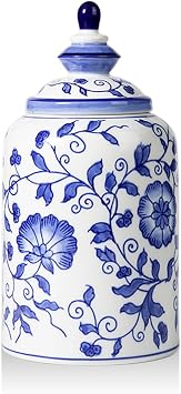 Blue and White Ginger Jar for Home Decor, Vase Decor, 10x5 Inch, Flowers
