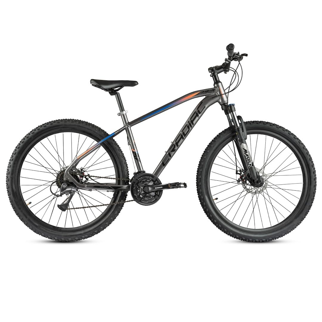 Cradiac XC 900 GEN 3-24 Speed 6061 Alloy Cycle 27.5 T 24 Geared Bicycle for Men with Zoom Lockout Suspension & Dual Disc Brake Mountain Bike | for 14+ Years, Unisex, Frame Size : 18 Inch, Grey