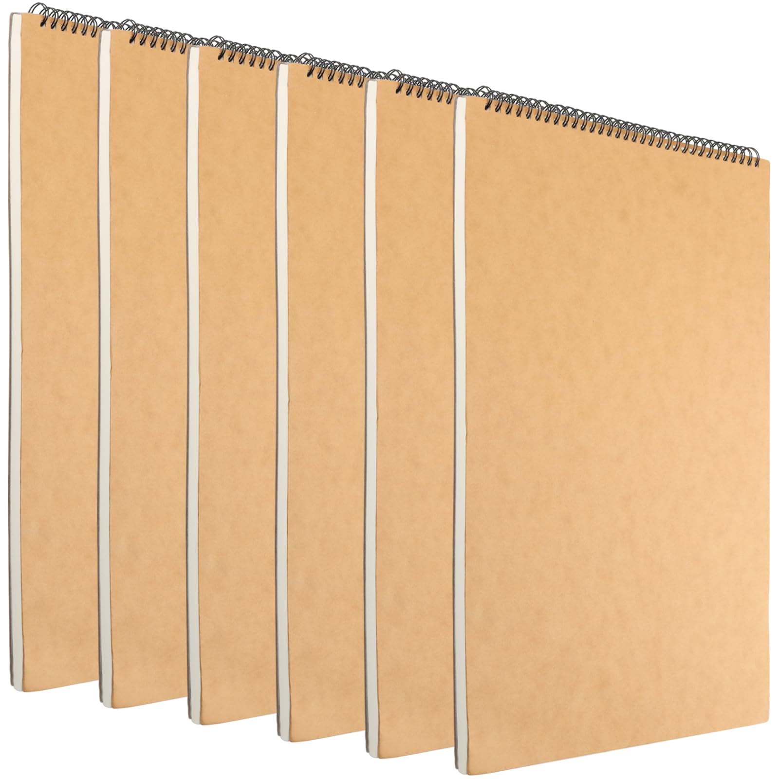 ZEONHEI Paquete de 6 cuadernos de bocetos en espiral A3 en blanco, 30 hojas/60 páginas de bloc de bocetos A3 de 160 g/m², bloc de dibujo con cubierta de papel kraft marrón para pintar, bocetos, dibujo