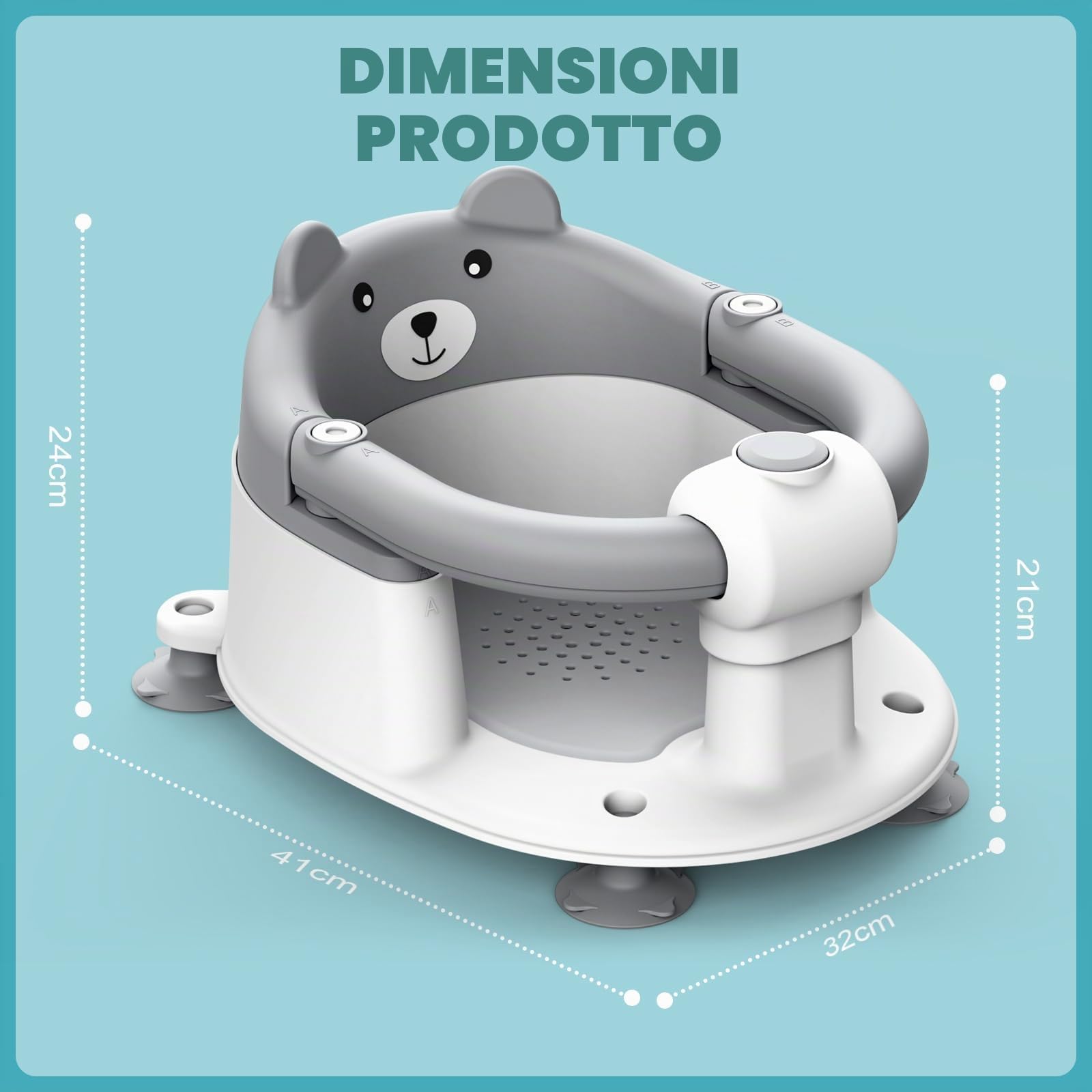Highbird Seggiolino da Bagno per Bebè da 6 Mesi, Antiscivolo con 4 Ventose Potenti e Cuscino Rimovibile, Ideale per Bambini 6-18 Mesi per Doccia o Vasca, Portatile, Facile da Pulire - Grigio