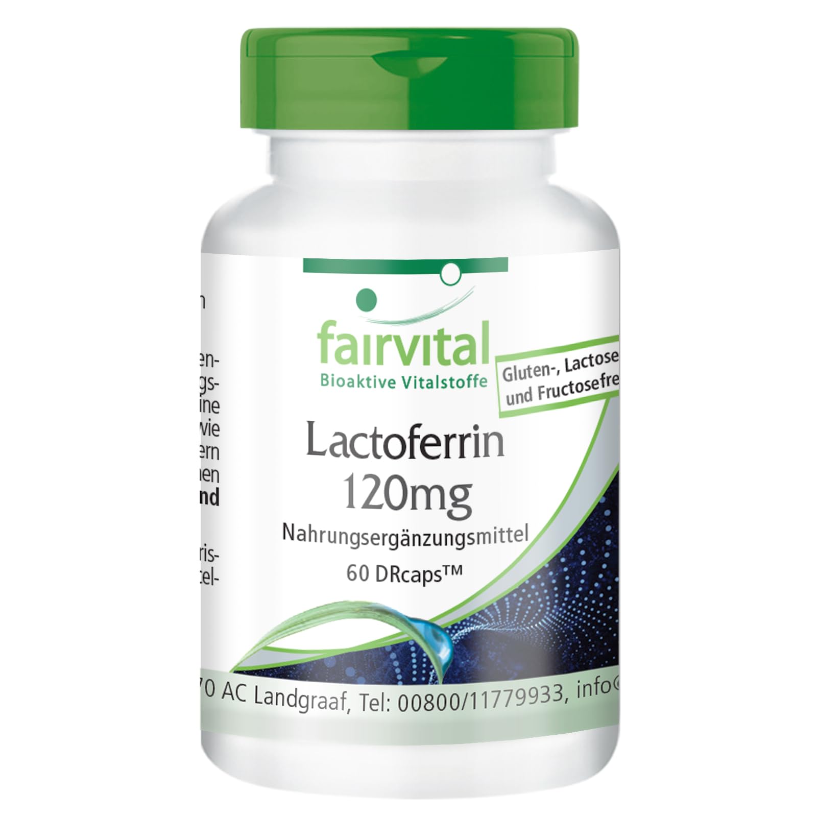 fairvital Lactoferrin 120 mg - 60 Capsules - Gastroic Juice Resistant, in Time-Delayed DRcaps |