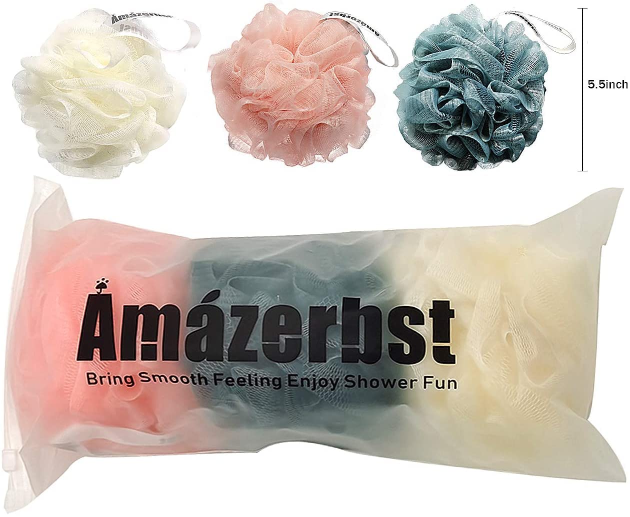 Amazerbst loofah,Shower Puff for Women and Men, Soft Body Scrubber Bath Sponge Set of 3