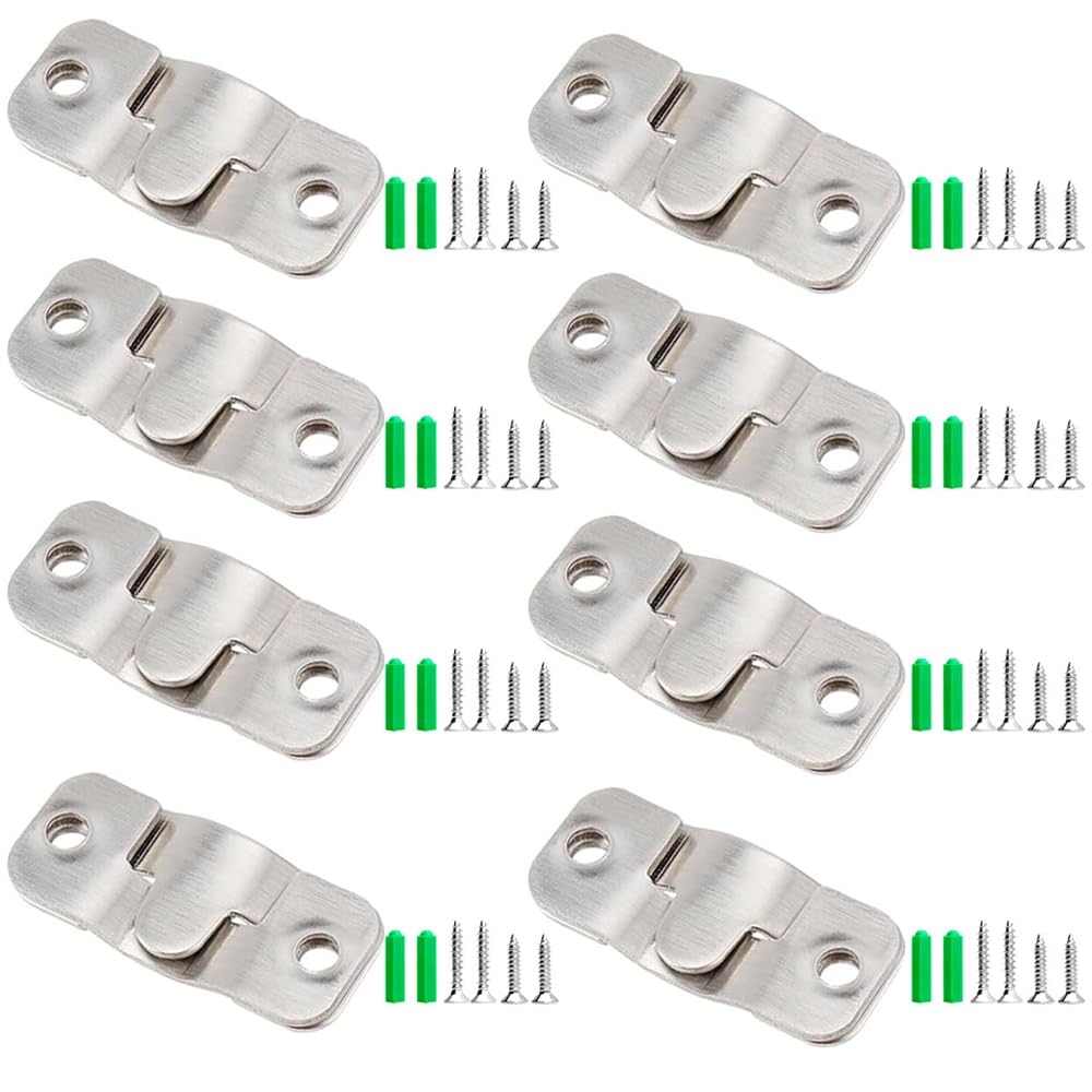 16 PCS Flush Concealed Mount Brackets Heavy Duty Interlocking Hang Brackets Stainless Steel Mirror Bracket Headboard Bracket with Screws Expansion Tubes for Hanging Frames Canvases Mirrors