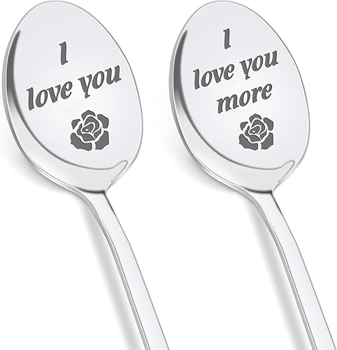 I Love YouI Love You More - 2 cucharas de café grabadas para regalo para amantes, cuchara de helado personalizada en acero inoxidable, regalo ideal