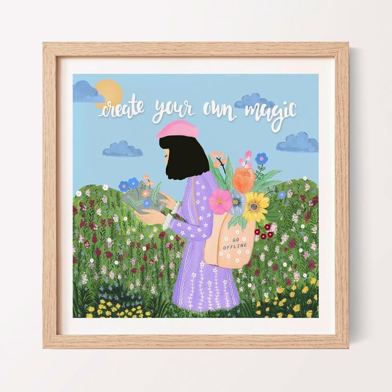 The Spring Palette | Create Your Own Magic - Modern Wall Painting | Self Love Theme | Modern Art Painting for Living Room Bed Room and Office | 10 x 10 inches, Natural Frame