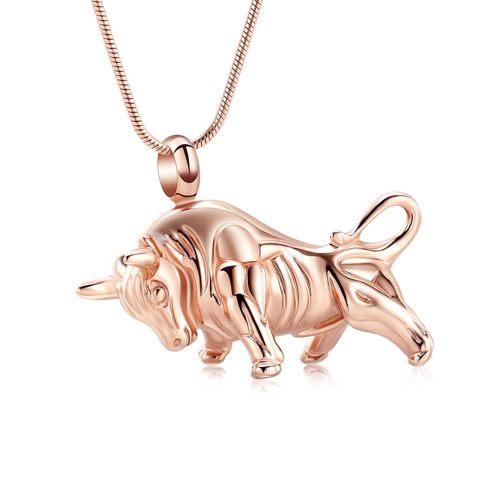Bijoux de crémation pendentif urne taureau en acier or rose