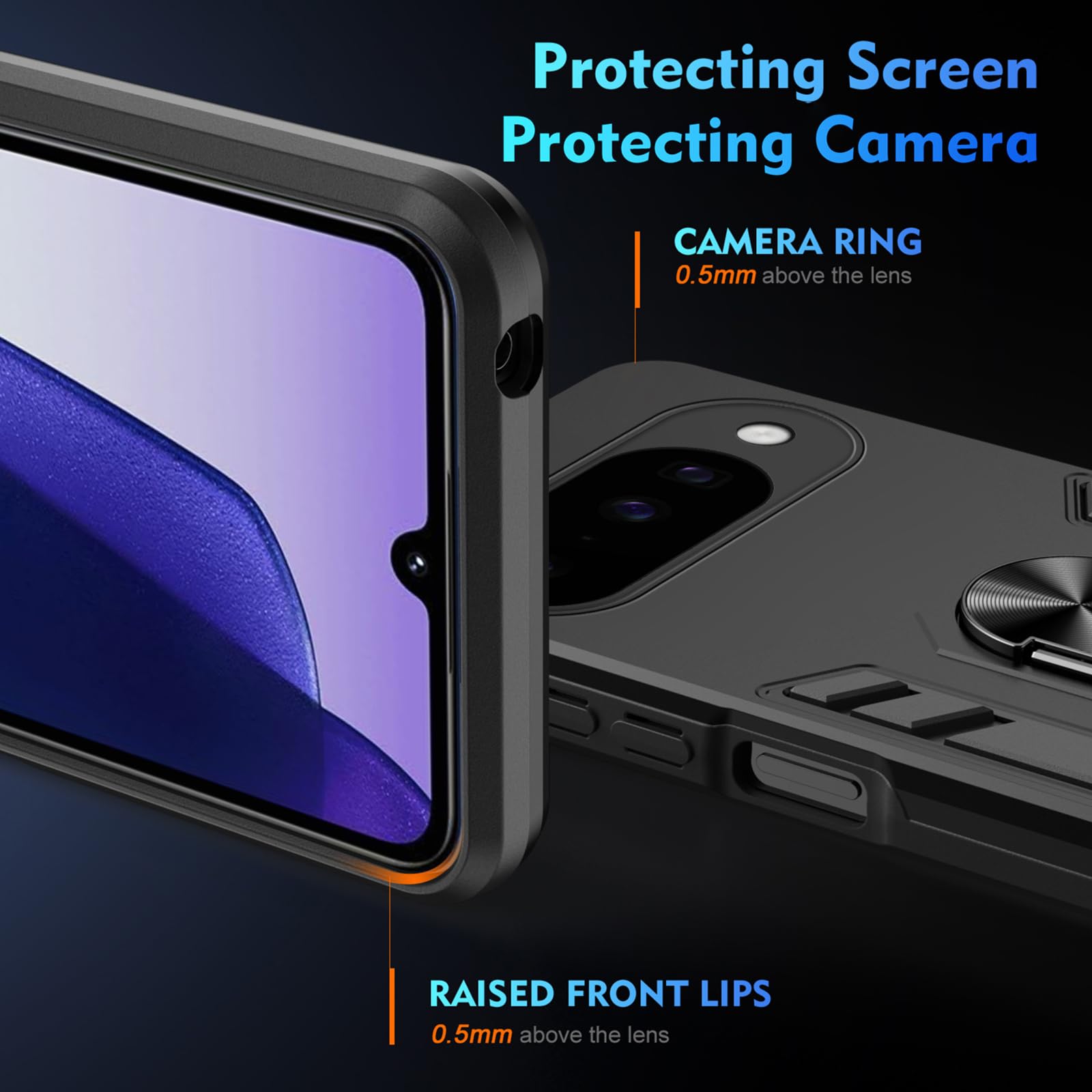 Dünne Hülle für Google Pixel 11 Pro/11 Pro XL/11, Stoßfest rutschfeste Schutzhülle mit Magnetisch Metall Ring Ständer Handyhülle,Schwarz,11 Pro