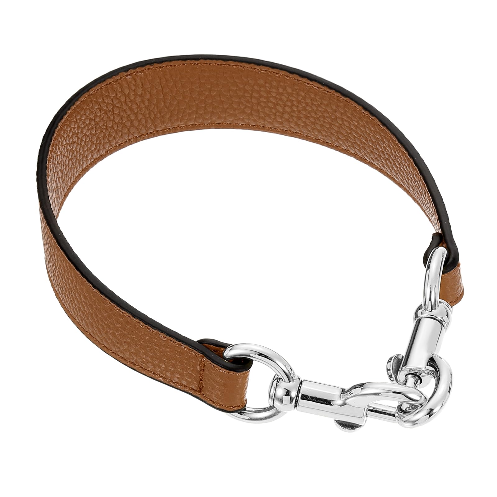 sourcing map 25.59 Inch PU Leather Short Bag Strap with Clasp, Purse Handles Handbags Replacement Straps for Clutch Bag Underarm Bags, Brown, Silver Buckle