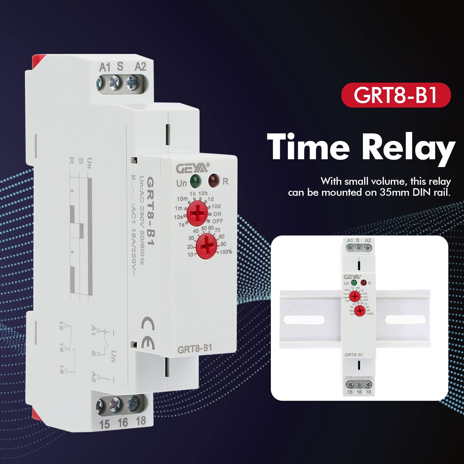 Relais Temporisé 12v GRT8-B1 Relais de Temporisation avec fonction unique Retarder Mise Hors Tension avec 10 Modes Retard 0,1 à 10 Jours Guida DIN 35mm(AC/DC 12V-240V)