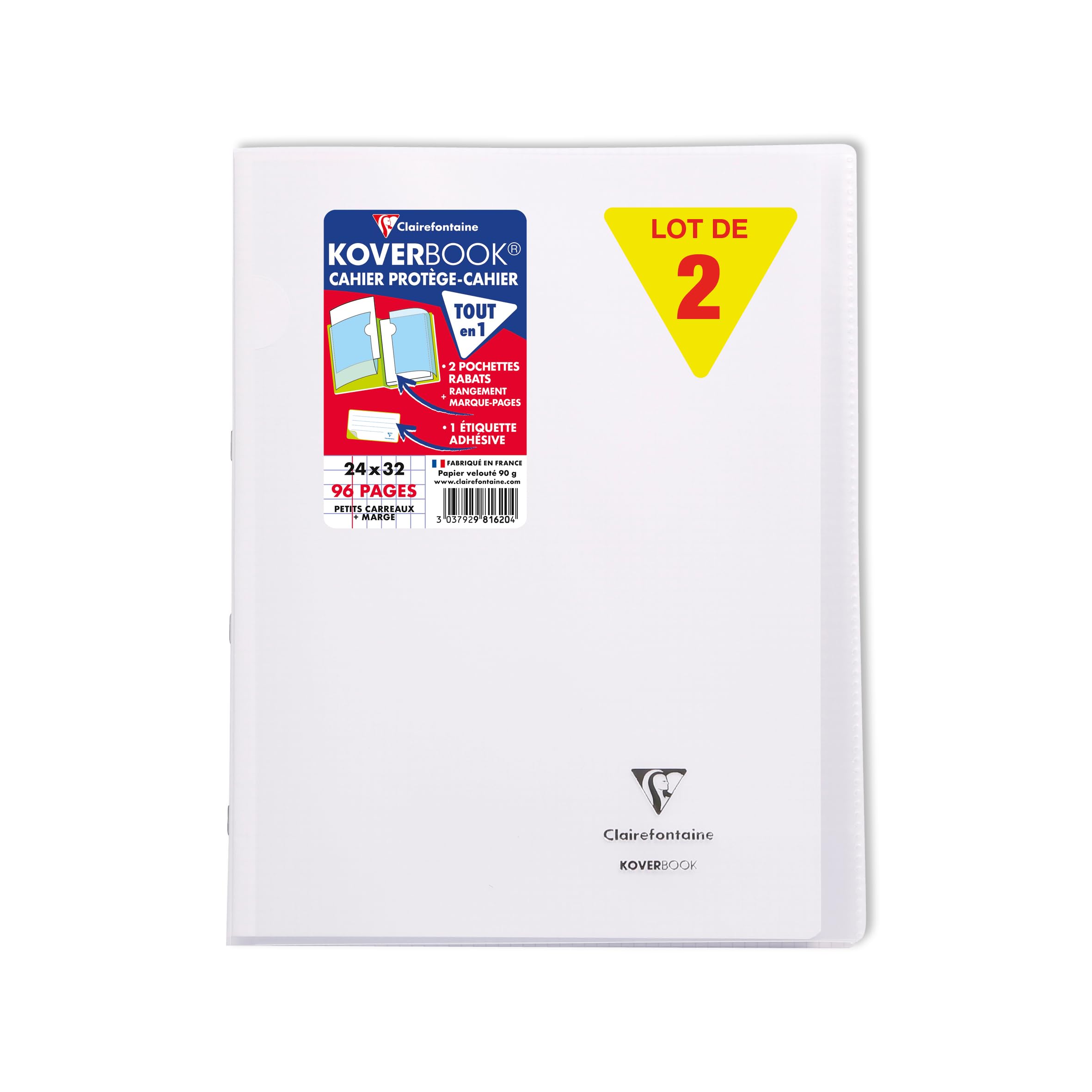 Clairefontaine 981620C - Packung mit 10 Heften Koverbook DIN A4+, 24x32cm, 48 Blatt kariert mit Rand, 90g, Einband PP, Transparent, 1 Pack