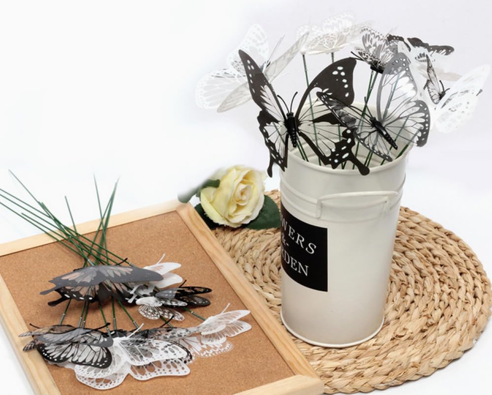 50pc 3D Butterfly Garden Stake Decor,10" PVC Butterfly Garden Decor for Outside,Shaking Head Artificial Butterflies for Cake Bouquet Wall Lawn Pathway Plant Pot Flower Bed Yard Decor (Black) - Image 3