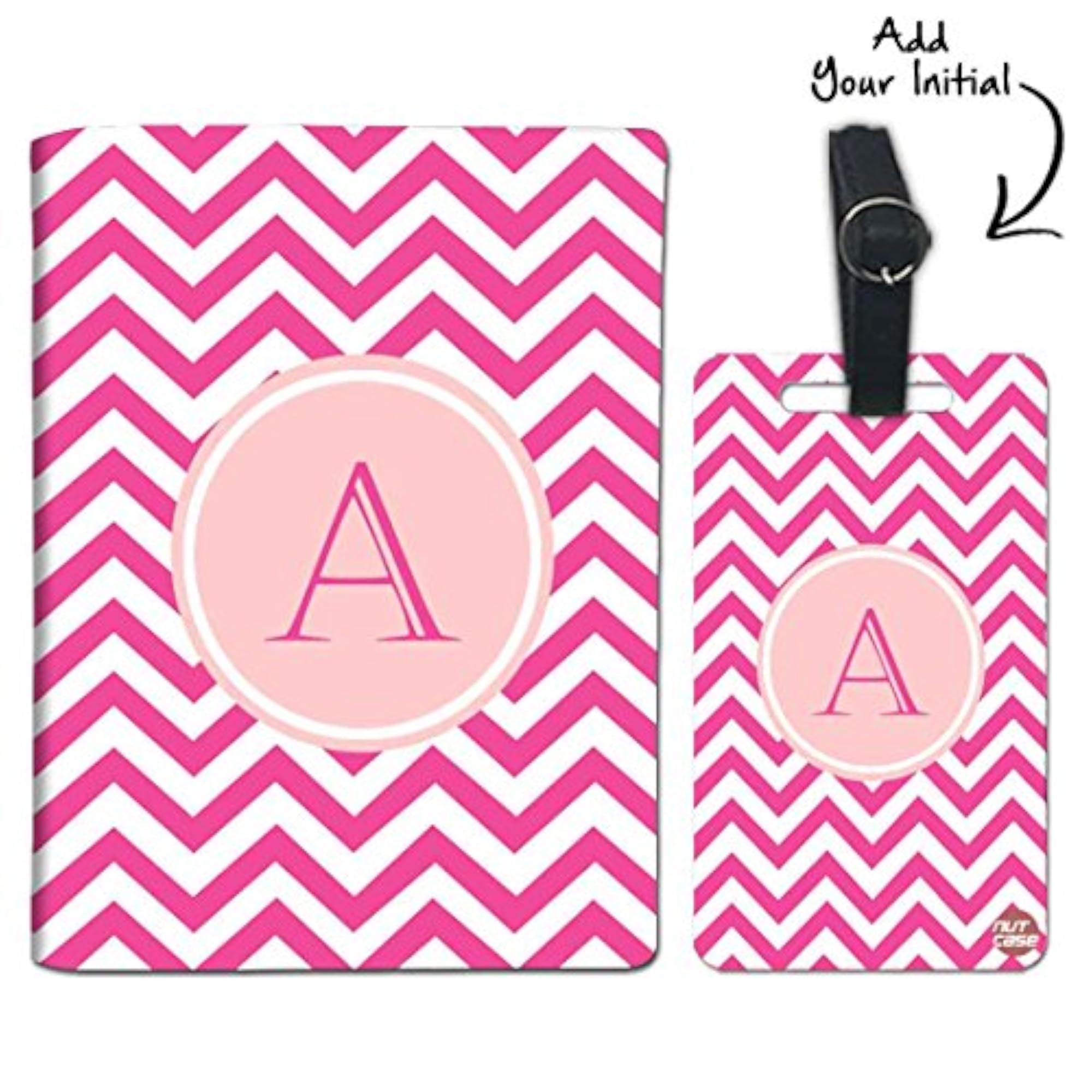 Personalized Passport Cover Holder & Customized Luggage Tag Set, Pink Wave Lines