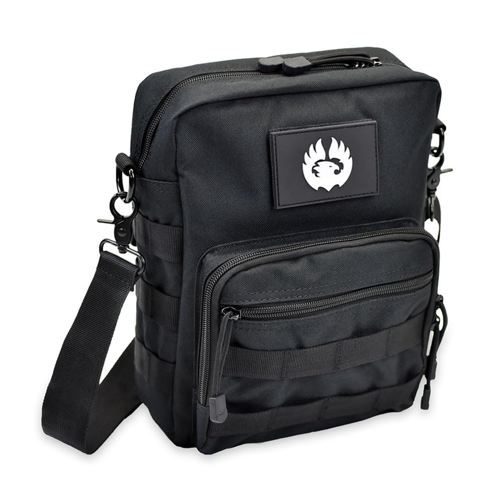 Torch Small Messenger Bag MOLLE Tactical Satchel Compact Courier Pack Single Strap Shoulder Sling Cycling for Every Day Carry Gear (Black)