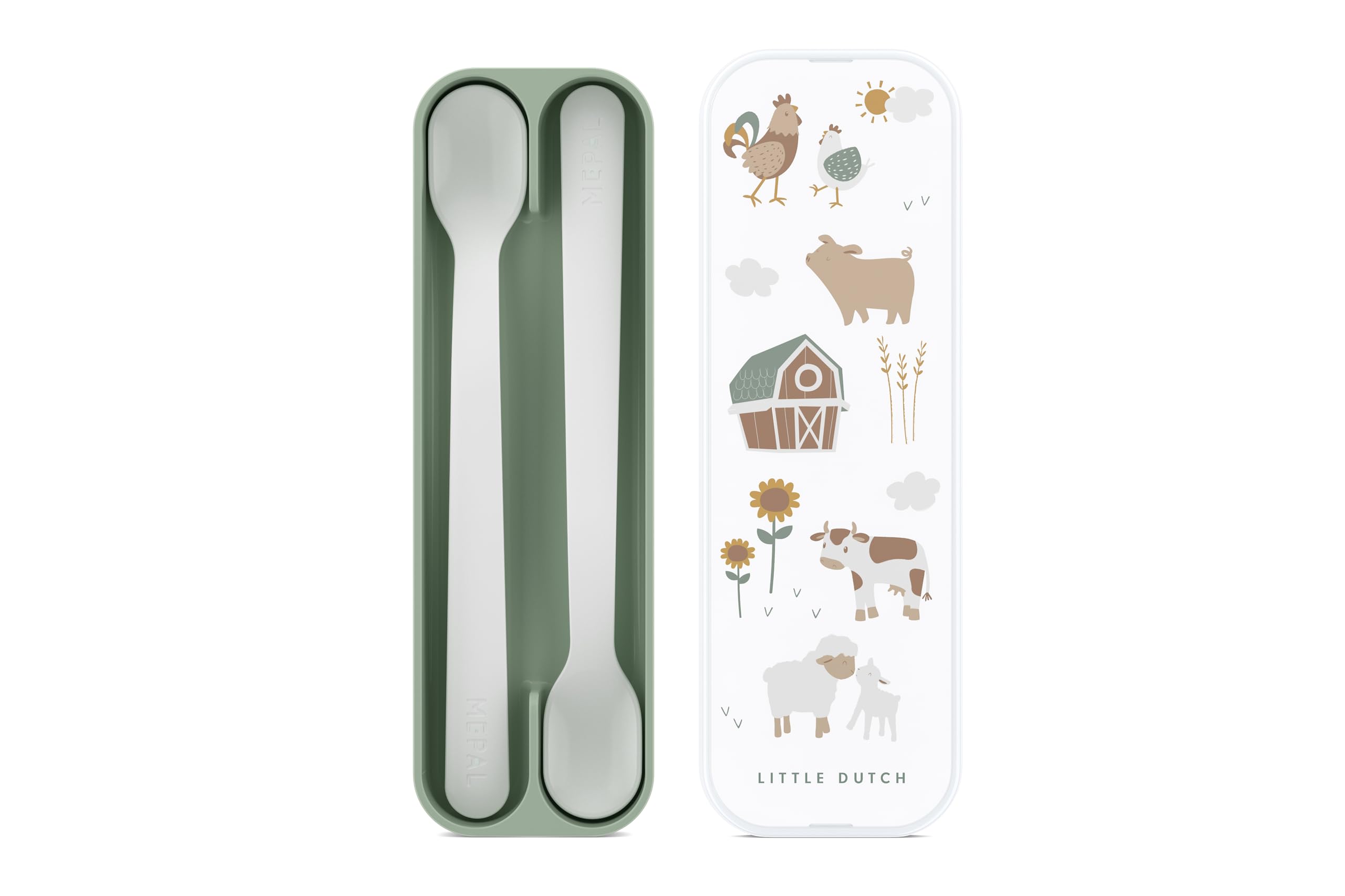 Mepal – Fütterlöffel Mepal Mio – Babylöffel – Kleinkind Fütterlöffel – Baby Besteck – Spülmaschinengeeignet – BPA frei – 2er Besteck Set – Little Farm