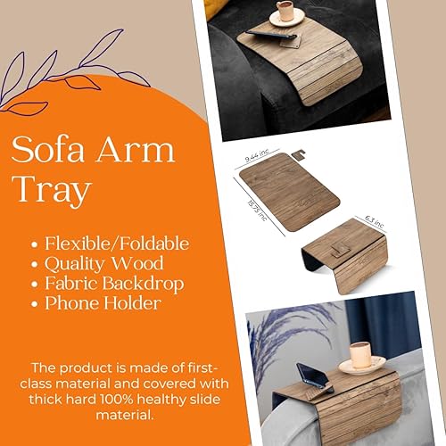 Miniatura 3 de Bandeja de brazo de sofá bandeja de sofá flexibleplegable taza de sofá y soporte para teléfono mesas de bandeja mesa auxiliar de mesa de brazo de
