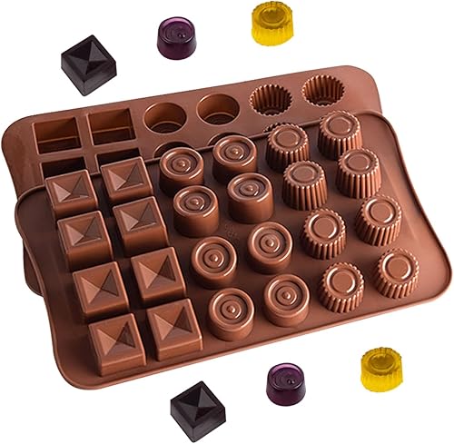 Moldes de chocolate (24 en 3 formas), molde de silicona de caramelo de chocolate, paquete de 24 con 3 formas, molde para cuentagotas para cubitos de