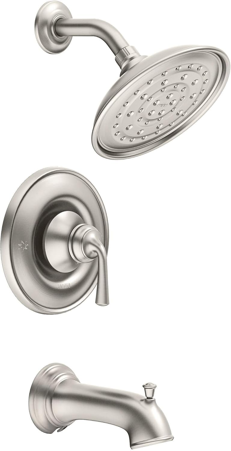 Moen 82850SRN Wetherly Posi-Temp Tub and Shower with Valve Included, Spot Resist Brushed Nickel