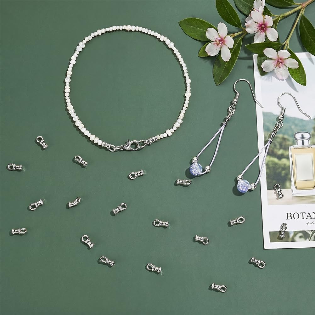 UNICRAFTALE 50pcs Platinum Column Cord Ends Caps Leather Cap Glue in Barrel End Caps Metal Tube Crimp Beads End Cap Thread Ends for Bracelet Necklace Keychain Bag Jewelry Making