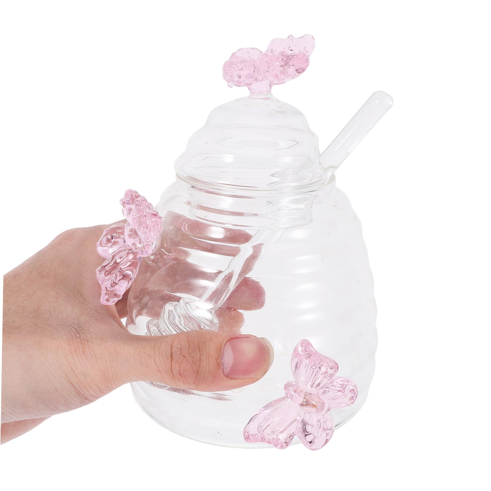 Glas Honigglas 500ml mit Deckel und Löffel, Rosa für Küche