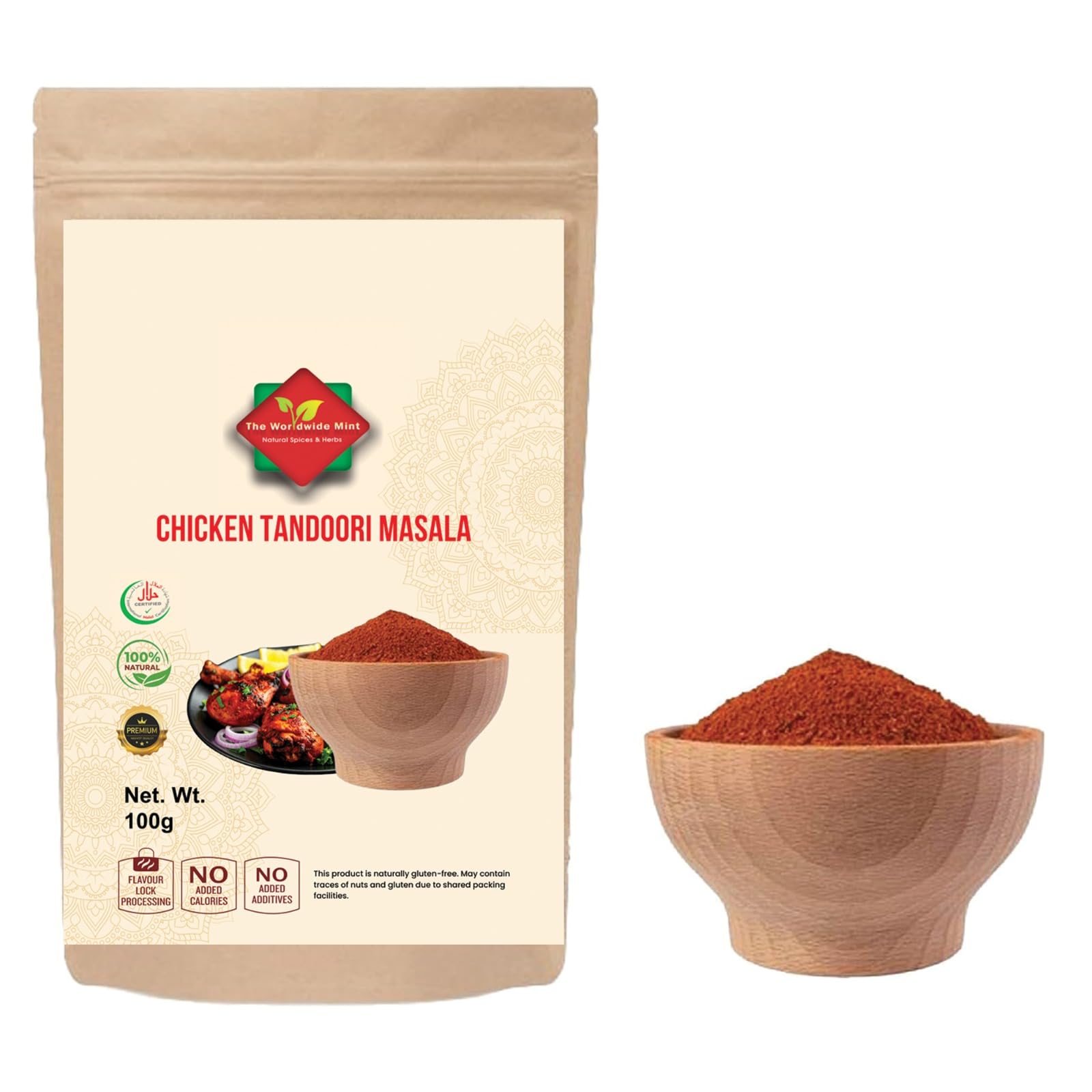 Tandoori Masala Powder 100g by The Worldwide Mint's – Premium Indian Spice Blend for BBQ, Grill & Curries | All-Natural, No Artificial Colors, Aromatic Seasoning Mix