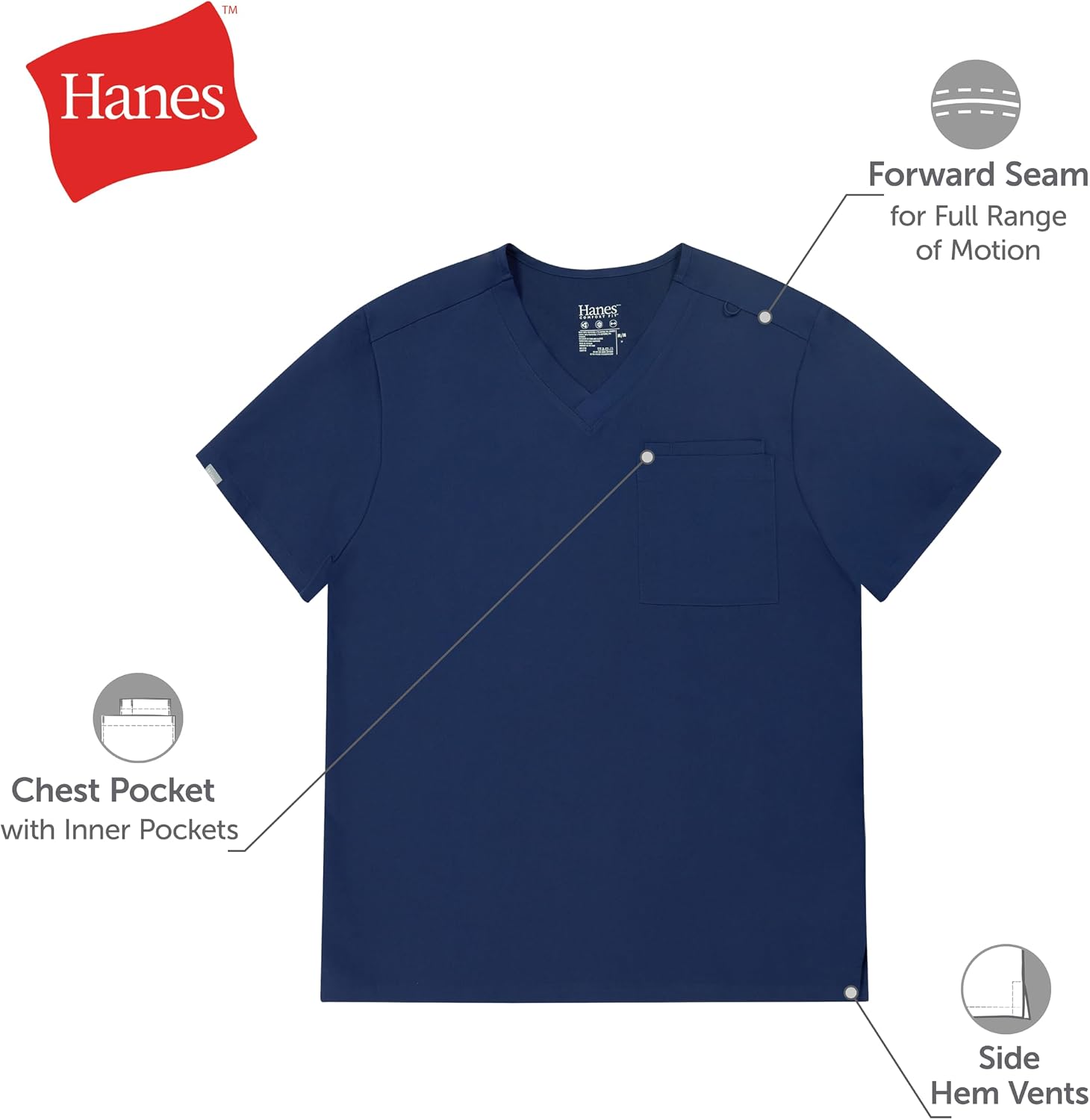 Hanes Men's Scrubs Healthcare Top, Scrub Shirt for Men, Moisture-Wicking & Odor Control, One Pocket