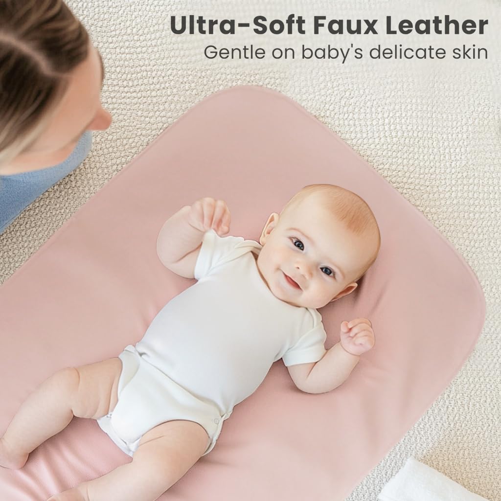 Konssy Matelas à langer en cuir végétalien (rose poudré, beige)
