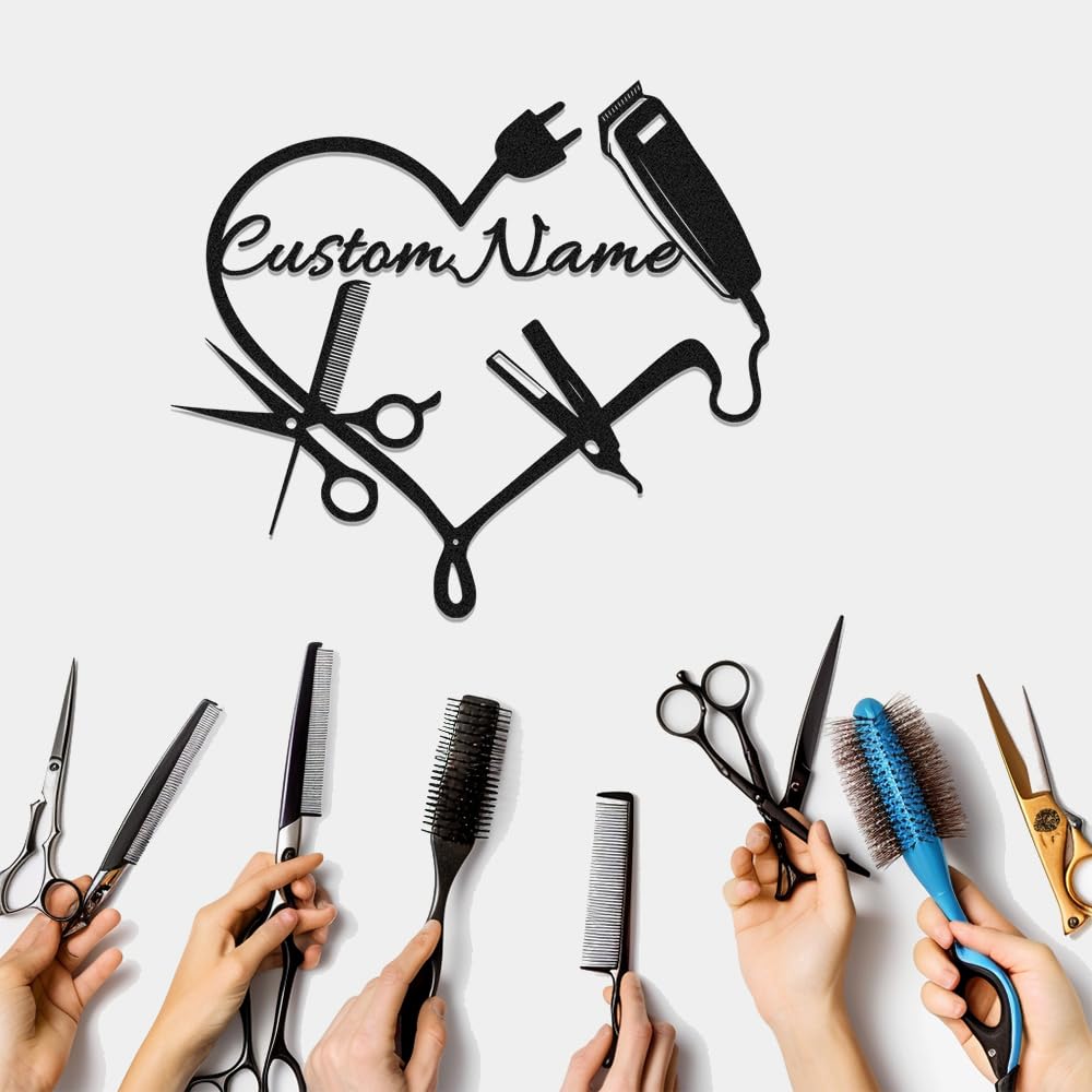 Custom Hair Stylist Metal Sign,Personalized Family Name Signs for Hairdresser,Grooming Salon Customized Wall Art Decor Gifts for Birthday,Barbershop