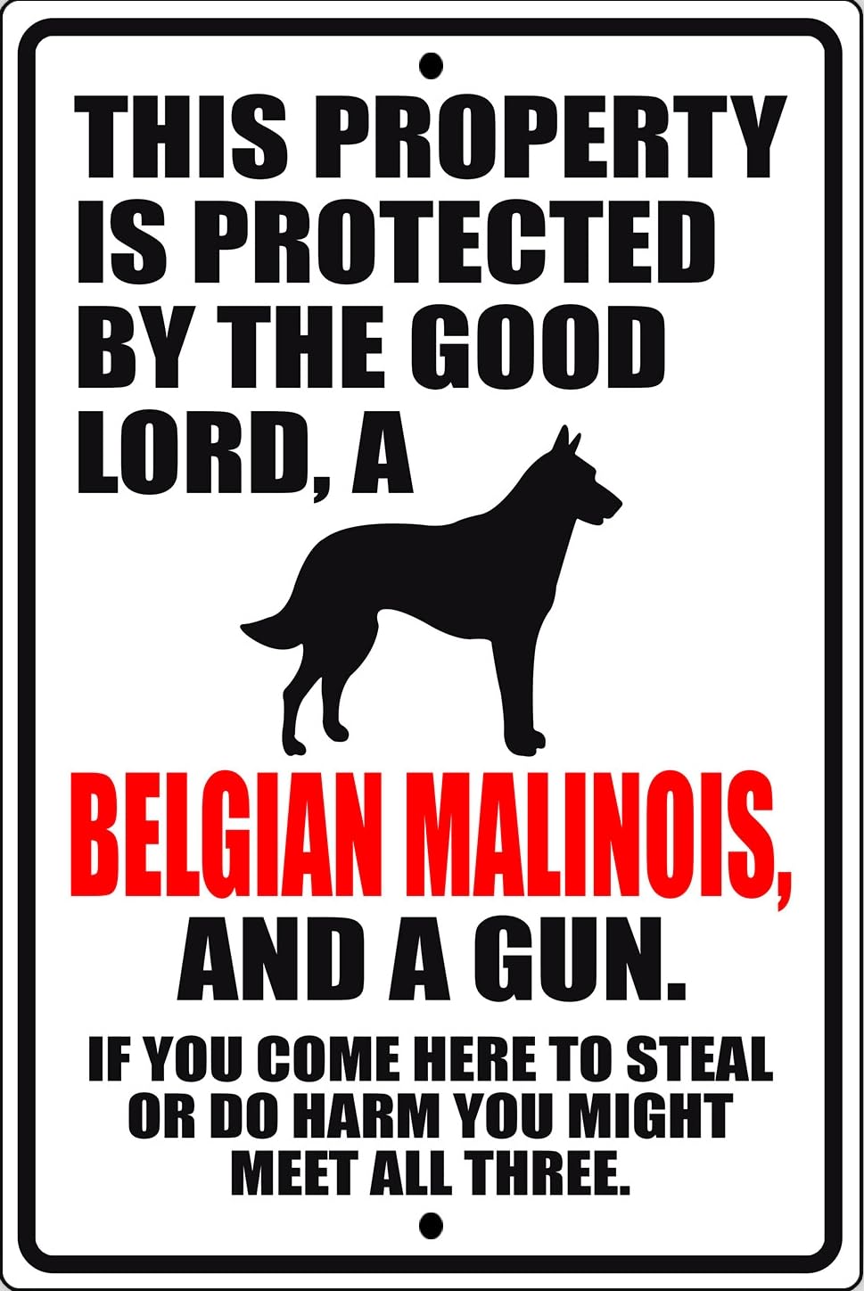 This Property Is Protected By The Good Lord Belgian Malinois Metal Sign