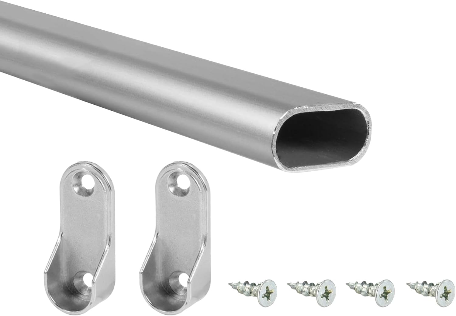 Custom Cut To Size Outwater Aluminum Oval Closet Rod Kit - 11-3/4" to 93-3/4" - 1-3/16" x 19/32" Profile with Matching Screw Mount Supports and Mounting Screws (Black, 73" - 93-3/4")