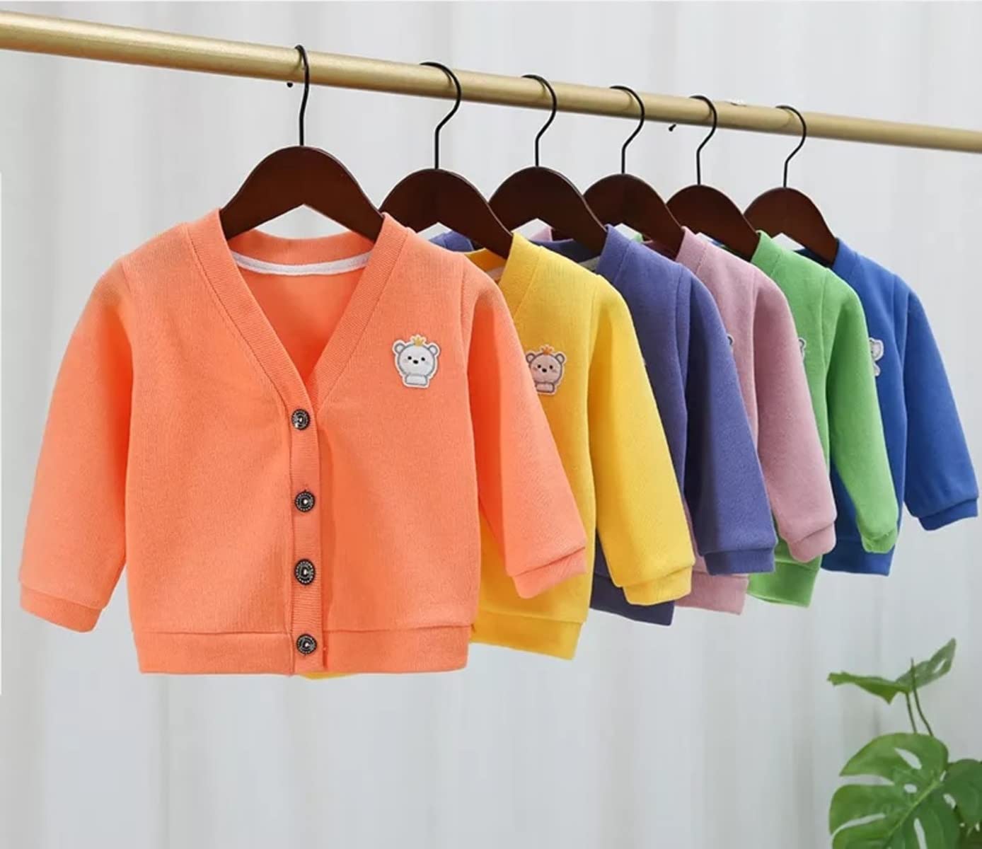 MOMISY Cotton Blend Baby Boy & Girls Sweater Jacket Front Open V Neck Cardigan-6 Months to 4 Years, Blue Green Pink Yellow (Orange, 2-3 Years) 1