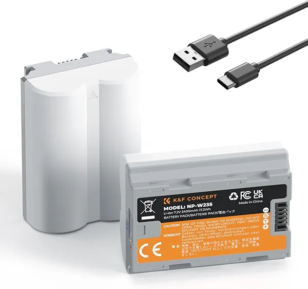 K&F Concept 2400mAh NP-W235 Battery, 2-Pack USB-C Fuji XT5 Battery with 2.5H Fast Charging Compatible with Fujifilm X-T5, X-T4, X-S20, X-H2, X-H2S, GFX 100S, GFX 50S II