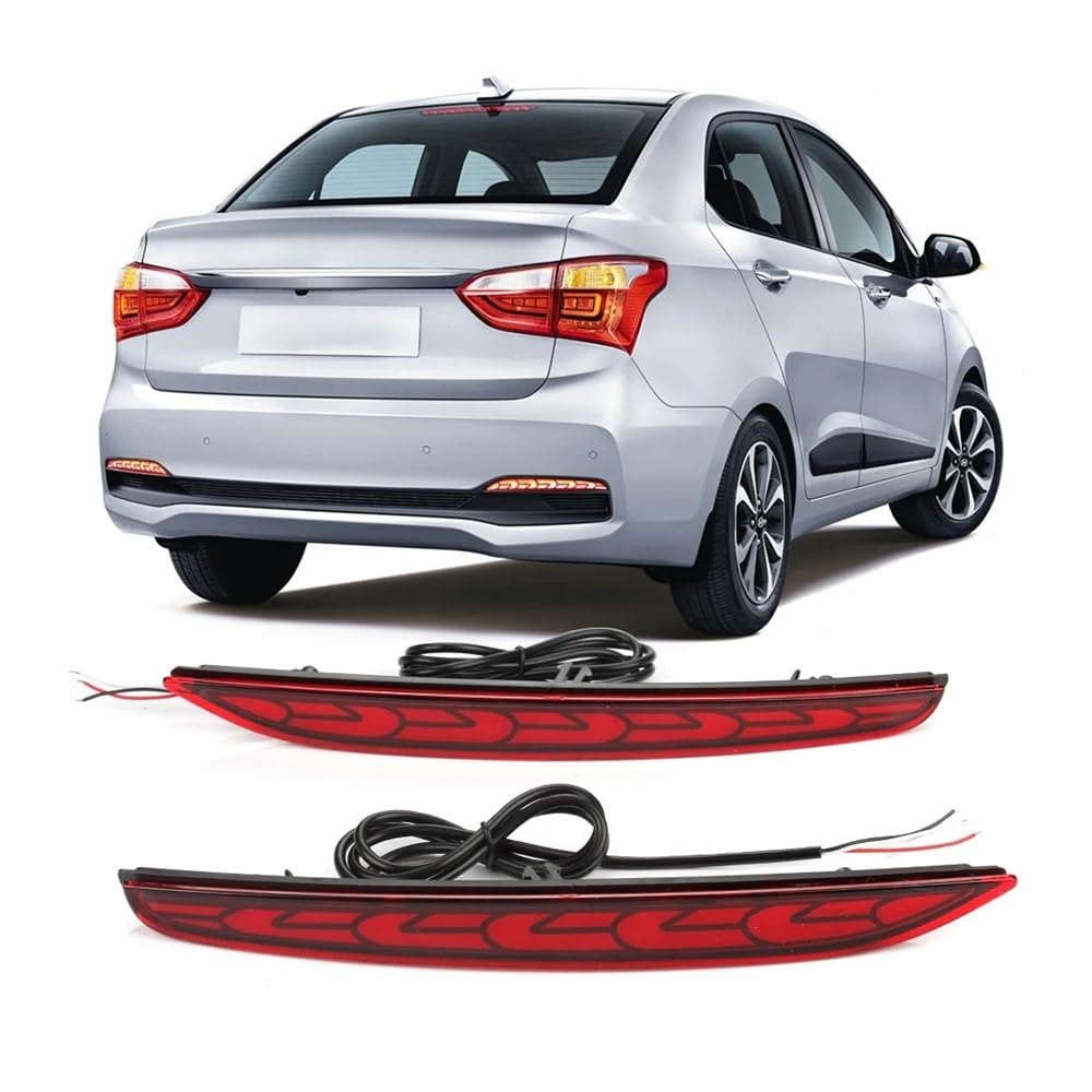 para Hyundai para Xcent I10 2018 Coche Parachoques Trasero Reflector Luces LED De Conducción Freno Gire Singal Tail Lamps Alta Luz De Cruce 12V Reflector Parachoques(Triple Function)