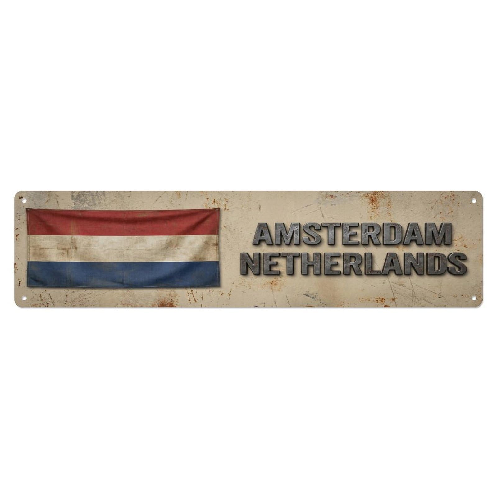 Tgrcjimh Style Metal Tin Sign Vintage Amsterdam Netherlands Flag Decor Rustic Travel