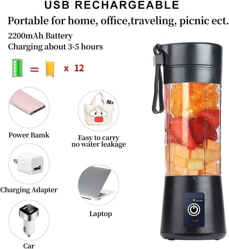 Image of Portable Electric Blender | USB Rechargeable Smoothie Maker | Mini Personal Juicer with 6 Blades | Fruit Mixer for Juices & Shakes | Auto-Stop After 40s