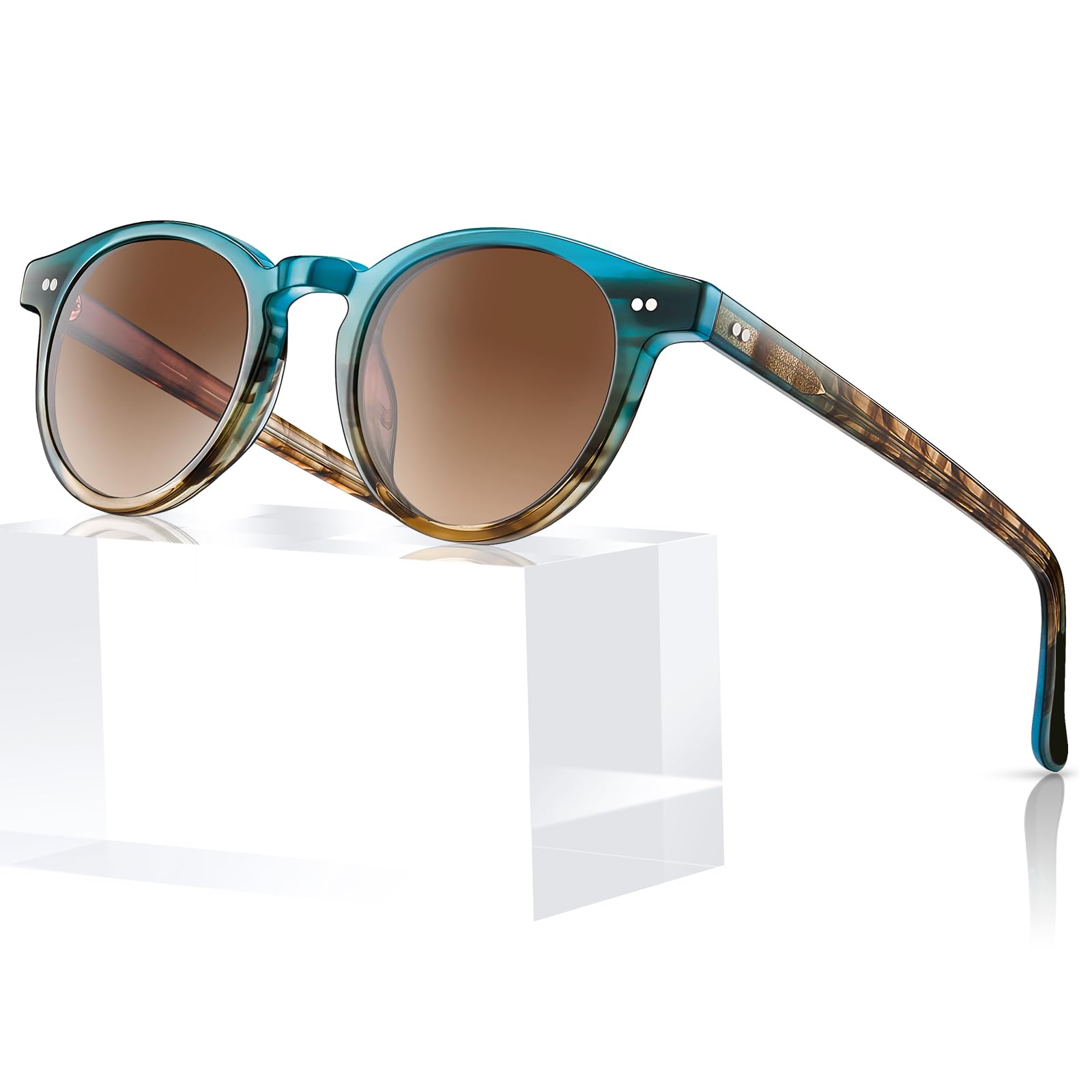 AVAWAY Small Face Womens Mens Sunglasses Polarized – Round Acetate Frame UV400 Protection for Driving Vacation Summer Outings