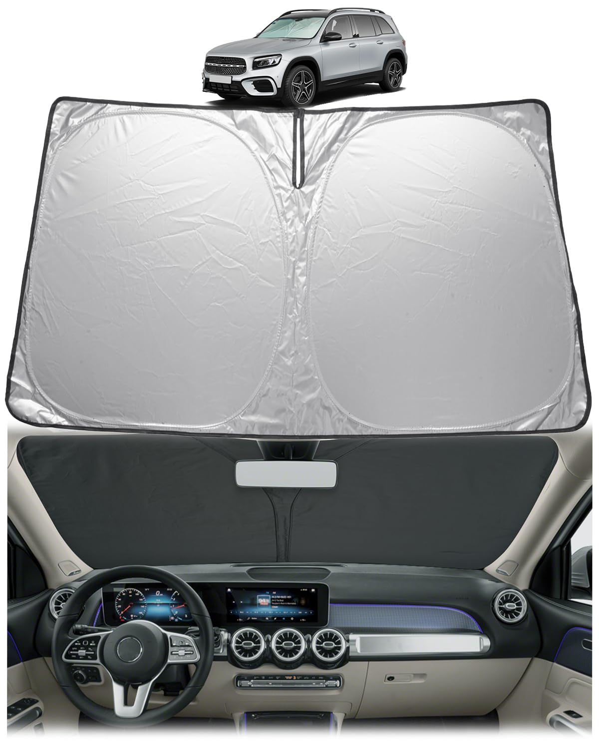 [Update] GAFAT Compatible con Mercedes Benz GLB X247 2019-2026/ EQB 2021-2025 2026 Parasol Interior, Protector Solar Parabrisas, Enfriamiento, Protección UV, Accesorios EQB, Accesorios GLB X247