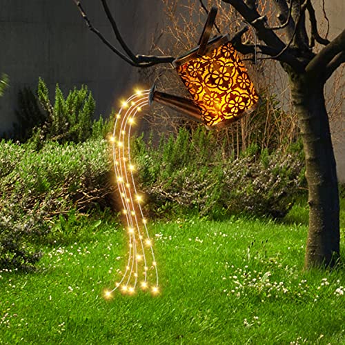 ATopoler Luces solares para regadera, luces LED de jardín, impermeables, cadena de luces de cascada, luces de hadas de metal retro para jardín, adornos de jardín al aire libre (con soporte y luces en