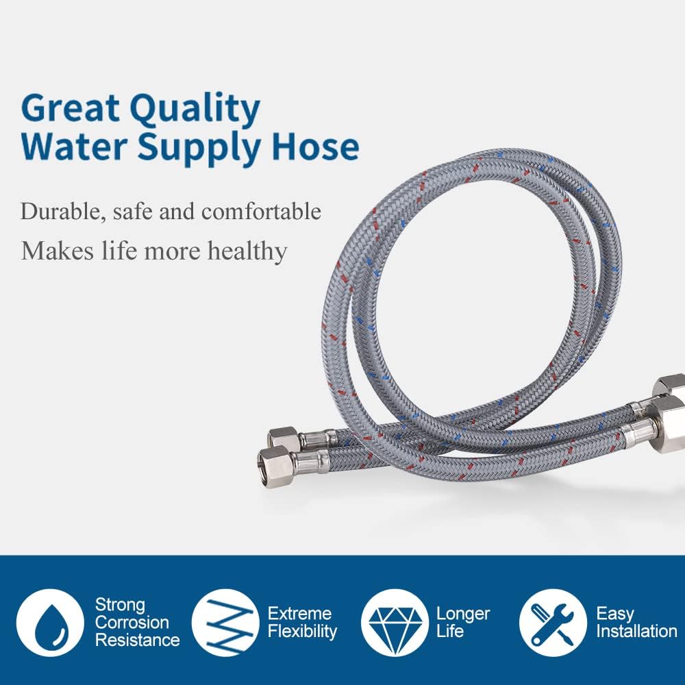 WOWOW 12 Inch Faucet Supply Hose Braided Nylon Supply Hose Sink Faucets Supply Line 3/8" Comp x 1/2" Comp Bathroom Faucet Line Replacement Parts Basin Faucet Hoses 2 PCS