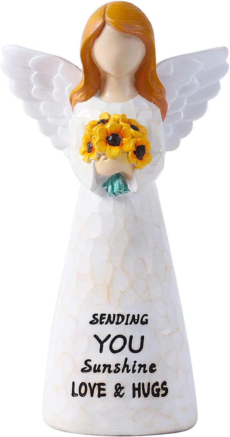 Sunflower Gifts for Women, Get Well Gifts for Women, Thinking of You Gift for Womens, Guardian Angel Statue,Self Care Gift for Womens, Sculpted Hand-Painted Figure (White)