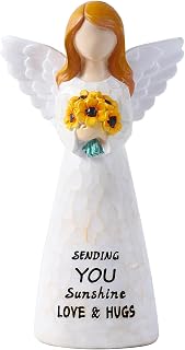 Sunflower Gifts for Women, Get Well Gifts for Women, Thinking of You Gift for Womens, Guardian Angel Statue,Self Care Gift for Womens, Sculpted Hand-Painted Figure (White)