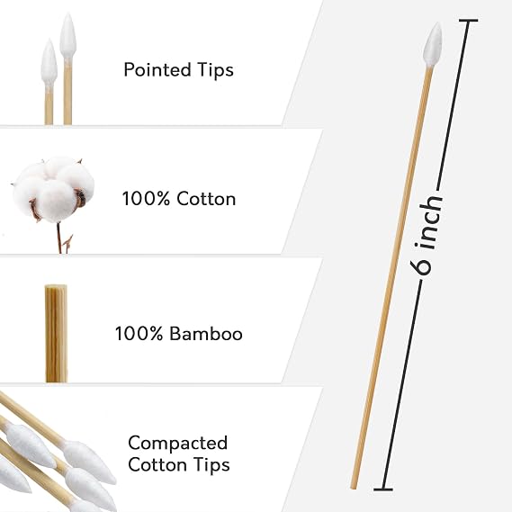 1000PCS 6 inch Pointed Cotton Swabs, Long Swab with Bamboo Sticks