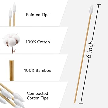 1000PCS 6 inch Pointed Cotton Swabs, Long Swab with Bamboo Sticks